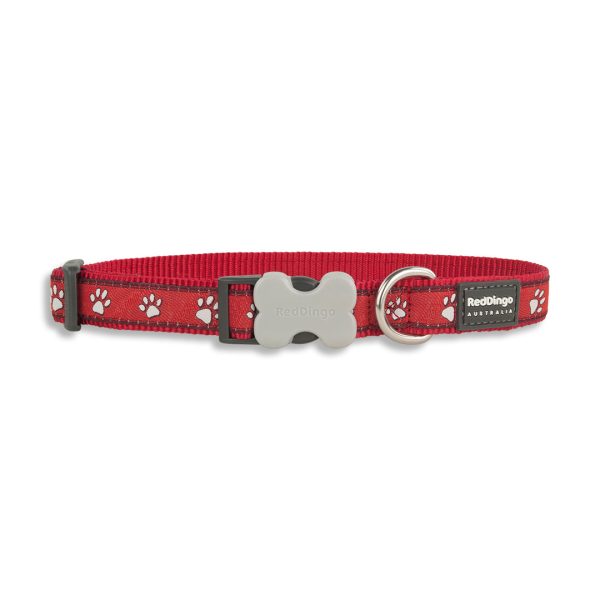 Red Dingo Paw Print Red Bucklebone Dog Collar