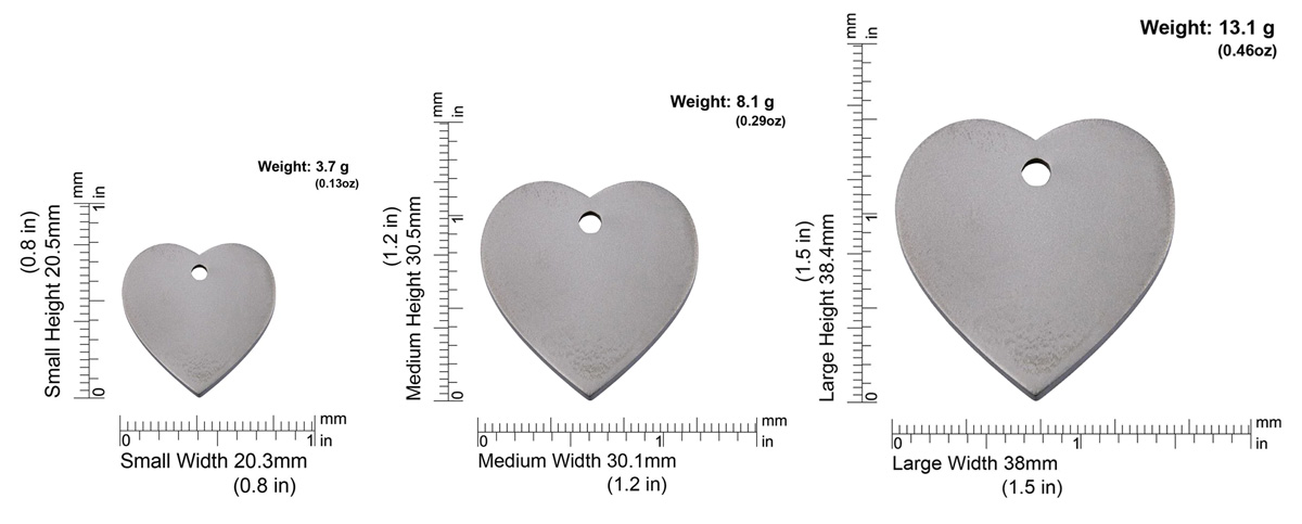 Heart Titanium Tag Size Guide