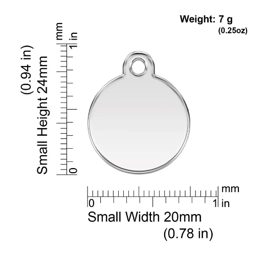 size guide stainless steel and enamel id tag small